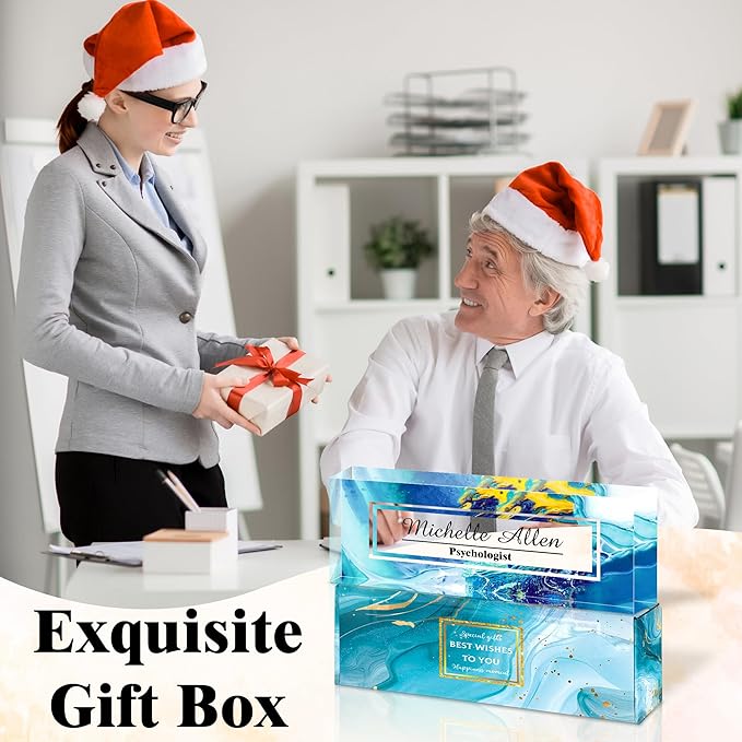 Ship Next Day-Custom Name Plate for Desk, Desk Name Plate Personalized, Acrylic Office Desk Accessories, Appreciation Gifts for Coworkers Employee Teachers Boss Women Men (Blue Sea)