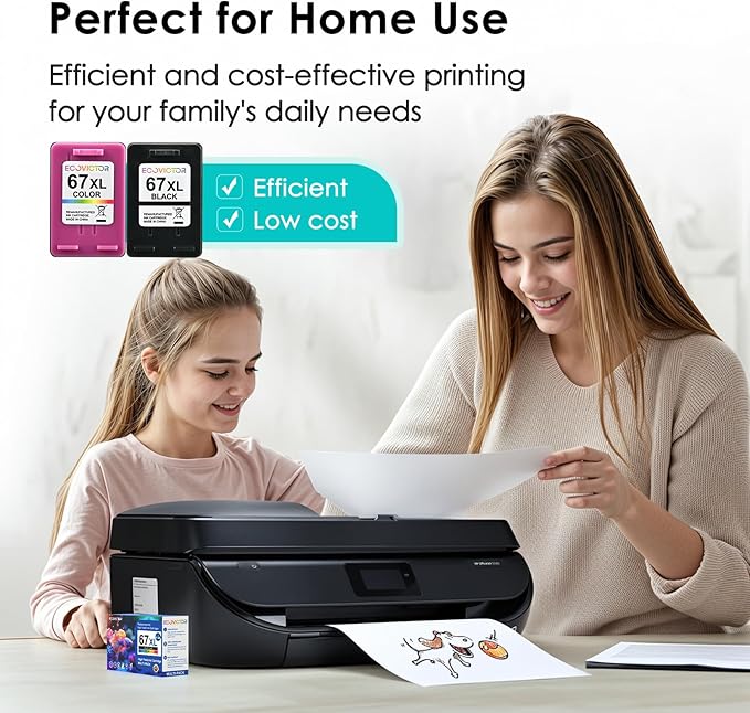 EcoVictor Remanufactured 67XL Ink Cartridge Replacement for HP Ink 67 XL HP67XL Black and Color Combo 2 Pack for DeskJet 4155e 2755e 2700 2700e 4100 4100e 2320 Envy 6000 6055 6400 6055e 6455e Printer