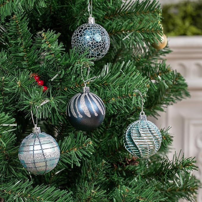 100ct Christmas Ball Ornaments Set, Blue and Silver Shatterproof Hand-Painted Hanging Baubles Decoration Bulk for Xmas Tree, Wreath, Garland, Home Holiday Decor