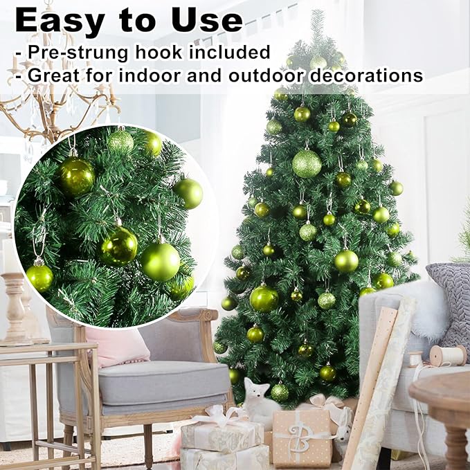 Lime Green 2.5" Christmas Balls Christmas Tree Decoration Ornaments Shatterproof Hanging Balls for Birthday Halloween Holiday Wedding Decorations Set of 24pcs