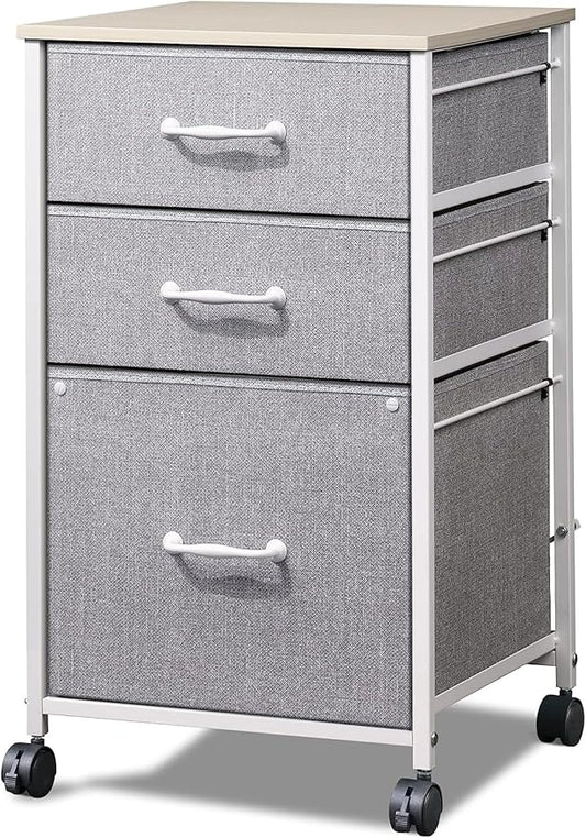 DEVAISE Mobile File Cabinet, Rolling Printer Stand with 3 Drawers, Fabric Vertical Filing Cabinet fits A4 or Letter Size for Home Office, Light Grey