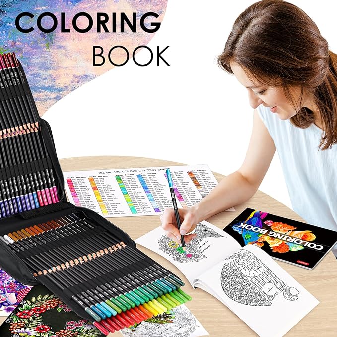 iBayam 123-Pack Colored Pencils Set with 3-Color Sketch Book, Coloring Pencils for Kids, Art Supplies Sketching Kits, Professional Artist Drawing Pencils for Artists, Adult