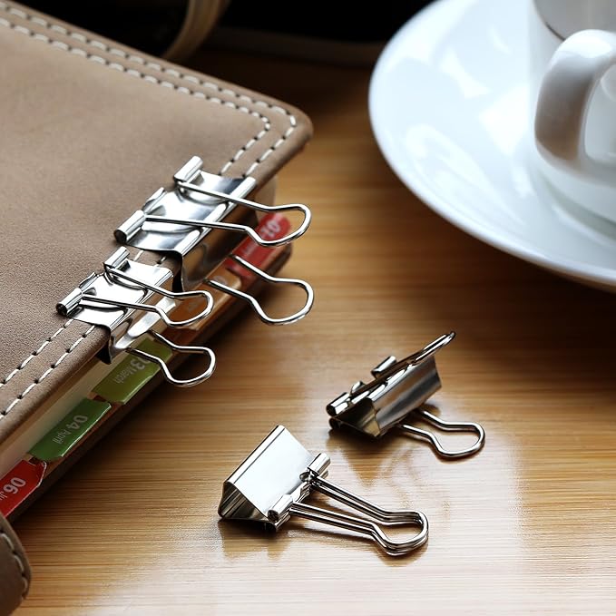 TecUnite 150 Pcs Binder Clips Assorted Sizes Silver Paper Clamps Clips Large Medium Small Office Supplies