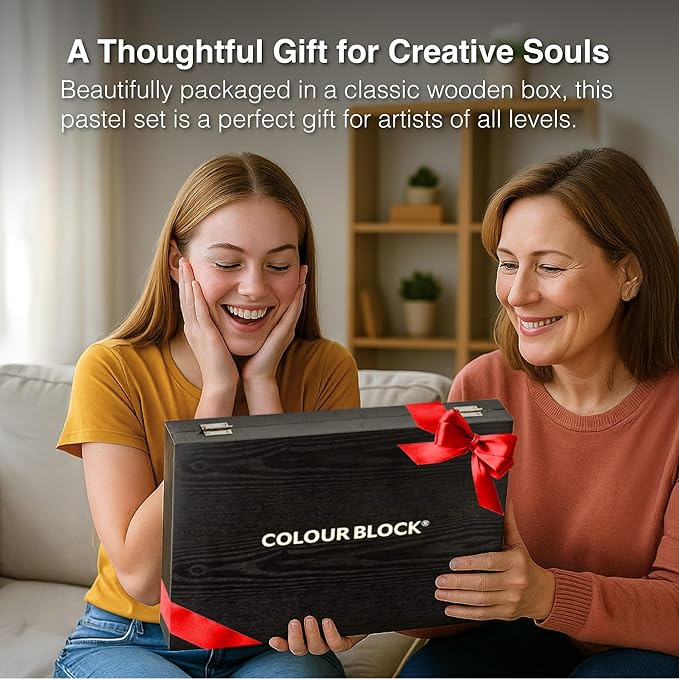 COLOUR BLOCK Soft Pastels for Artists - 100 Colors Square Chalk Pastels Set in Wooden Box - Vibrant Pigments Art Kit for Painting, Drawing, Sketching, Hobbyists, Students and Kids.