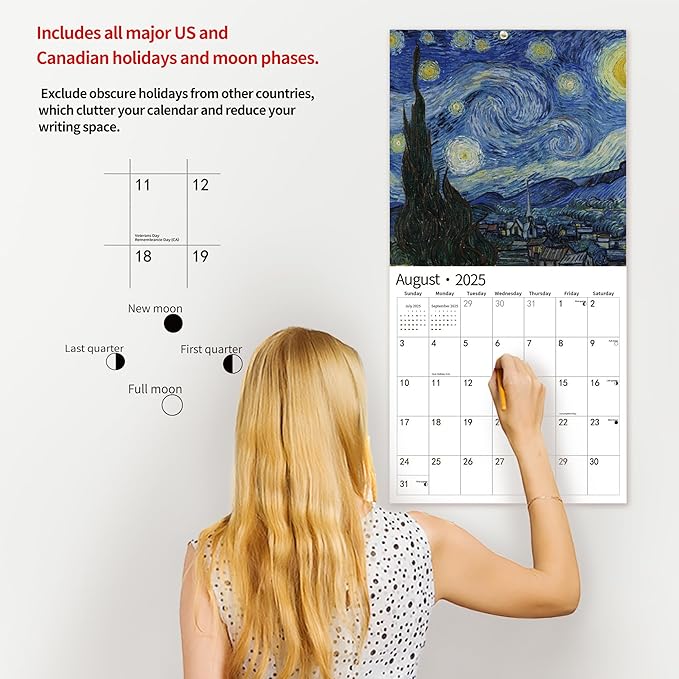 2025 Wall Calendar,Calendar 2025, January 2025 - December 2025, Wall Calendar van Gogh, 12" x 24" Opened,Full Page Months Thick & Sturdy Paper for Calendar Organizing & Planning