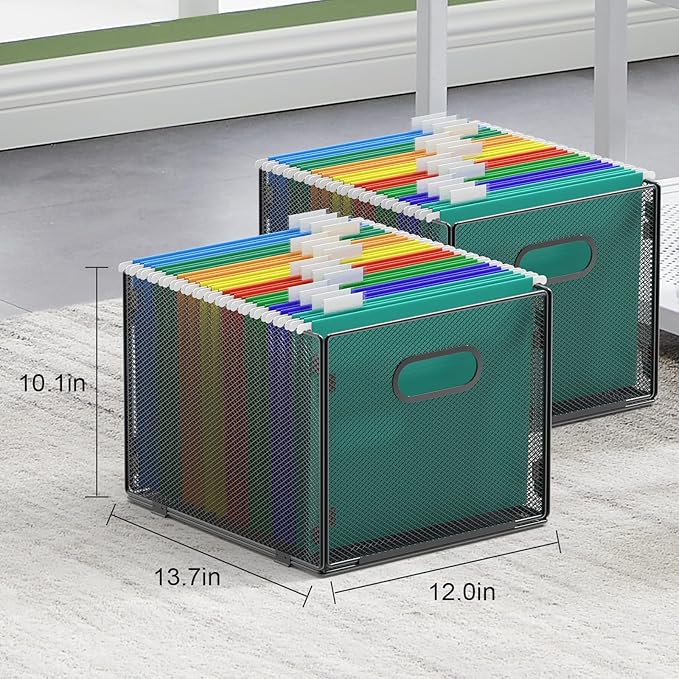 Samstar 2 Pack Hanging File Organizer, Mesh File Folder Box Filing Box File Cabinet Organizer Storage Boxes, Letter Size
