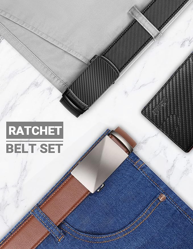 Zitahli Ratchet Belt for Men - 2 Packs Leather Mens belt For Gift Men Dress and Casual,Trim to Fit