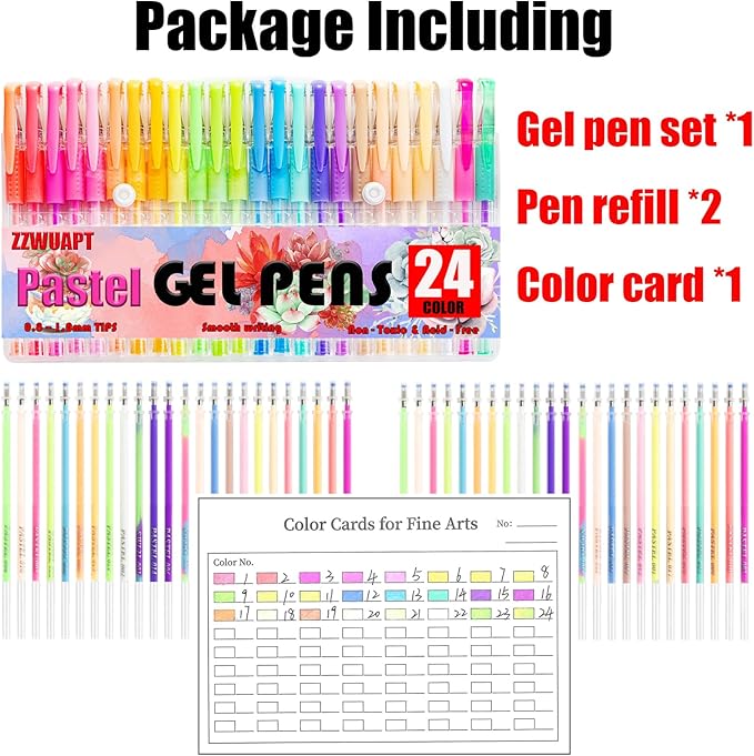 Pastel Gel Pens for Coloring Book,72 Color Gel Pens Set including 24 Color Gel Pen with 48 Refills,40% More Ink Colored Gel Pens for Drawing, Doodling, Scrapbook, Journaling