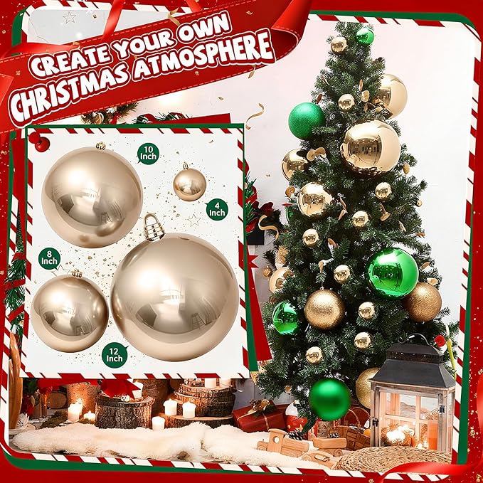 40 Pcs Christmas Ball Ornaments 4 Inch UV Resistant and Waterproof Shatterproof Shiny Plastic Christmas Tree Hanging Ornaments Decoration for Indoor Outdoor Holiday Party(Champagne Gold)