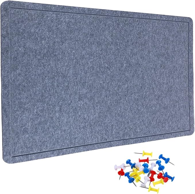 YOKIVE Felt Bulletin Board, 48 x 36 -Inch Foldable Decorative Pin Board Self Adhesive Felt Cork Board with 20 Pushpins, Great for Wall, Photo Display, Paste Note, Schedule(Gray)