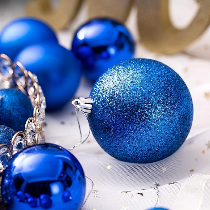 Senjie Blue Shatterproof Christmas Ornaments, 32 Pcs, Plastic, Hanging, Christmas, Wedding