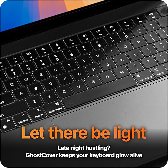 GhostCover Original Premium Ultra Thin Keyboard Cover Protector, Compatible with 2025 2024 2023 2022 2021 M5/M4/M3/M2/M1 Pro/Max MacBook Pro 14/16, M4-M2 MacBook Air 13/15, US ANSI Layout, Clear