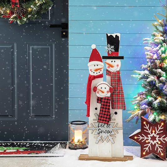 Glitzhome 35.43" H Wooden Snowman Family Porch Decor Merry Christmas Home Indoor Outdoor Porch Wall Christmas Decoration