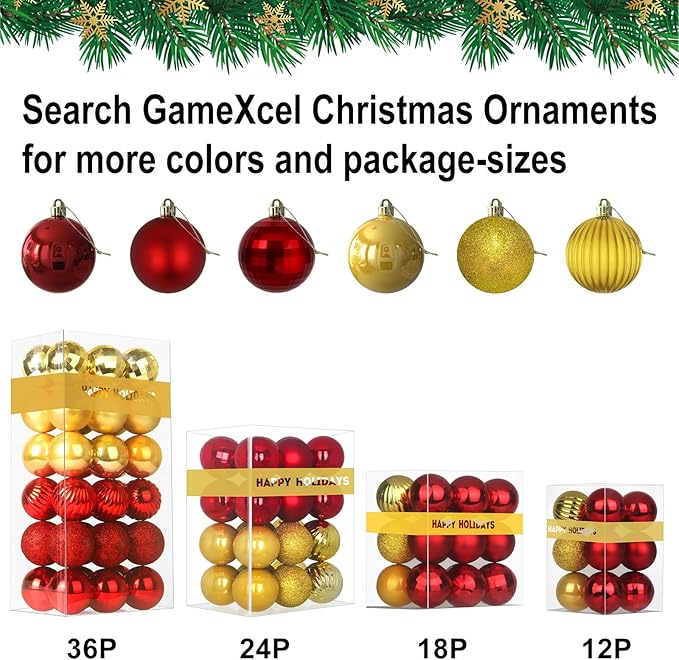 Red & Gold 3.2" Large Christmas Balls - Christmas Tree Decoration Ornaments Shatterproof Hanging Balls for Birthday Halloween Holiday Wedding Decorations Set of 18pcs
