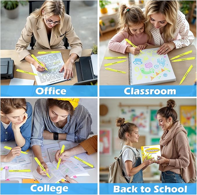 KIZZYEA Highlighters, 60 Pack Yellow Highlighters Bulk, Bright Color Chisel Tip & Dry-Quickly, No Bleed Highlighter Markers for Adult Kids, School Supplies for Teachers, Office Classroom Must Have