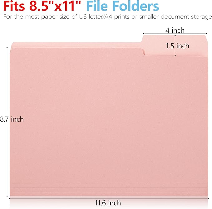 pmybupo100 Pack Assorted Colors Manila File Folders 8.5x11,1/3-Cut Tab,File Folders Letter Size,Colored Folders Office Organization Home School Folders for Documents Files Paper,6 Pastel Colors