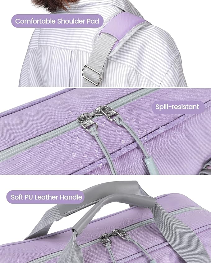 4 Inch 3 Ring Zipper Binder with Shoulder Strap & Handle & Multi-Pocket - 4" Binder with Zipper for School, Compatible with 13-Inch MacBook/Tablet -Patent Design Purple