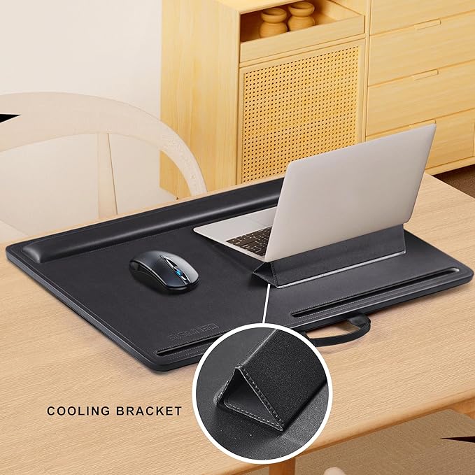 CENNBIE Leather Lap Desk with Memory Foam Cushion 24x16 Inches- Adjustable Portable Laptop Tray Fits 17 19 Inch Notebook - Built-in Wrist Rest Lightweight Computer Desk (Black)