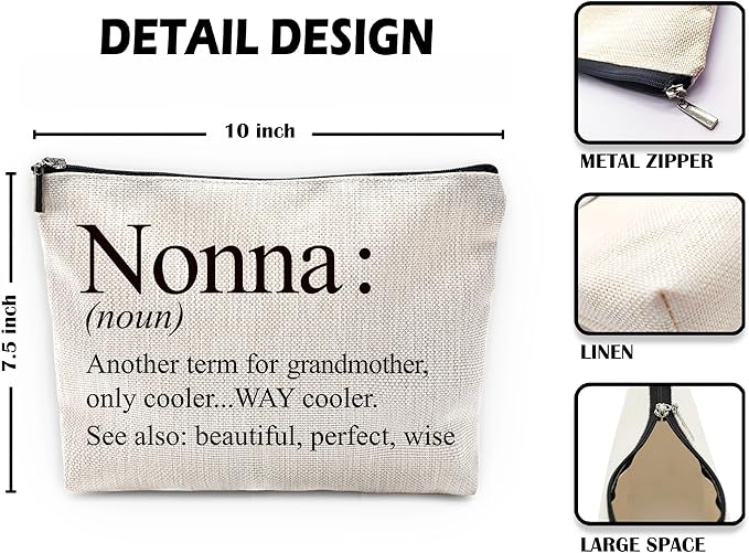Sufamb Nonna Gifts Makeup Bag, Nonna Gifts for Mother's Day Birthday from Grandkids Cosmetic Bags, Best Grandma Gift Portable Small Toiletry Bag Zipper Makeup Pouch
