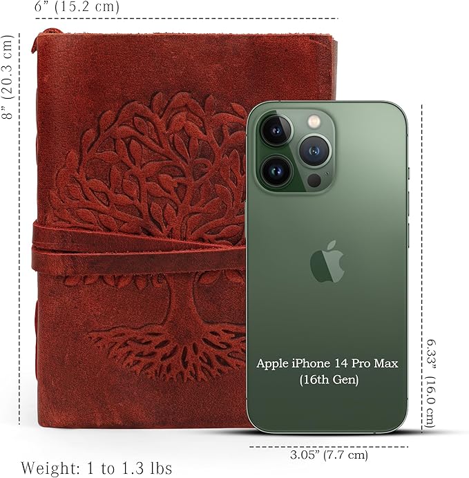 LUXEORIA Tree Of Life Leather Journal for Women and Men, Handcrafted Leather Journal for Writing Womens, Sketchbook, Travel Diary with Unlined Deckle Paper, Wine Red 6x8
