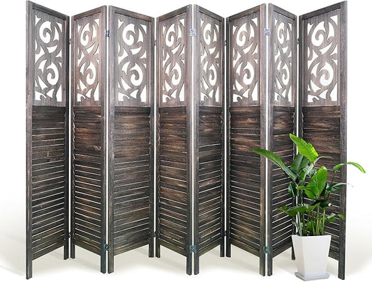 NicBex 8 Panel Room Divider 5.6FT Wood Carved Room Dividers, Folding Privacy Screens Portable Freestanding Partition Wall Dividers for Home Bedroom Office, Rustic Brown