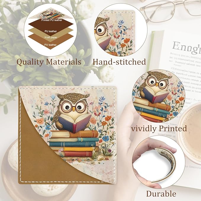 Cute Owls Corner Bookmarks, Funny Leather Book Accessories for Book Lovers, 3 Pcs Reading Book Page Markers for Women Men Student Teacher Retirement Birthday Gifts