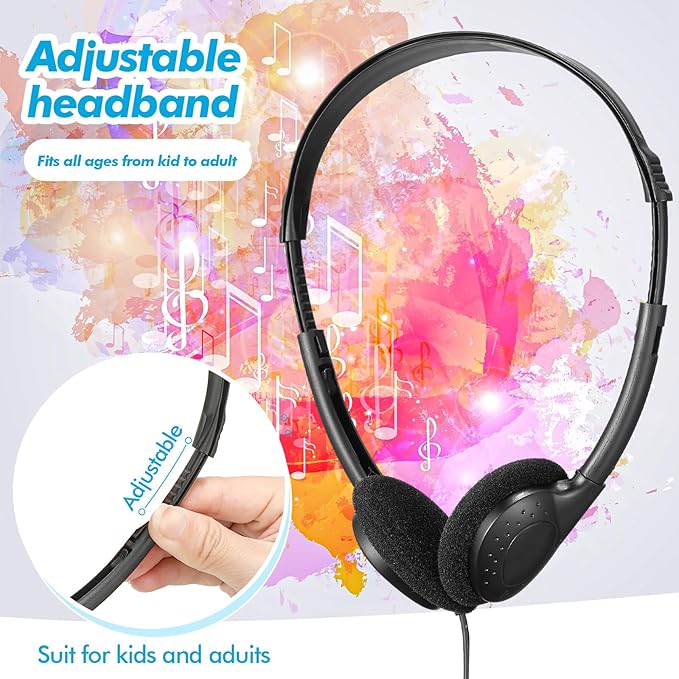 Xuhal 200 Pack Kids Headphones Bulk Classroom Headphones for Student with 3.5 mm Plug Wired On Ear for Church Christian Sunday School Library Children Teens Boys Girls Adults(Black)