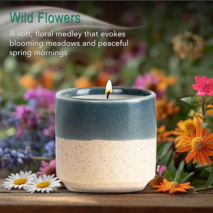 Hyggelight - The Growing Candle, Wild Flower Scented, 8.5oz Ceramic Pot, Single Wick Aromatherapy Candles, 100% Soy for Women and Men, Willow