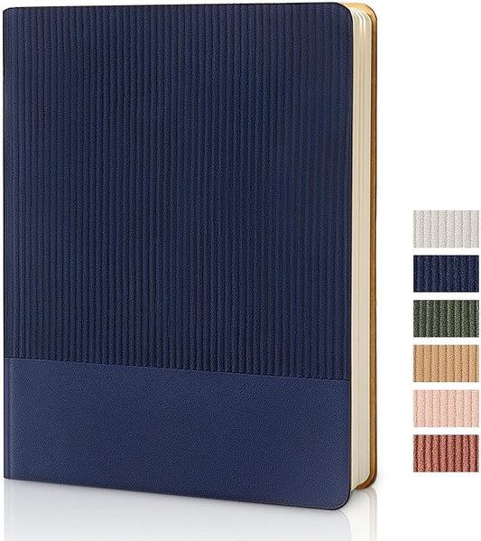 Lined Journal Notebook for Work College Ruled Note Book 7.2"x9.6" B5 PU Leather Daily Journaling 160 Pages for Women Men Writing Home School Supplies Business (Dark Blue)