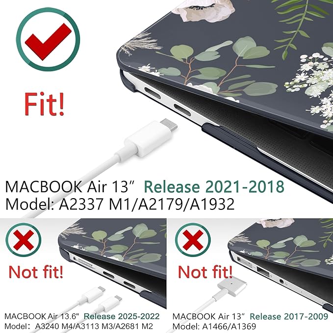 DONGKE Compatible with MacBook Air 13 inch Case 2021 2020 2019 2018 Release A2337 M1 A2179 A1932 with Retina Display Touch ID, Plastic Hard Shell & Keyboard Cover - Dried Flowers