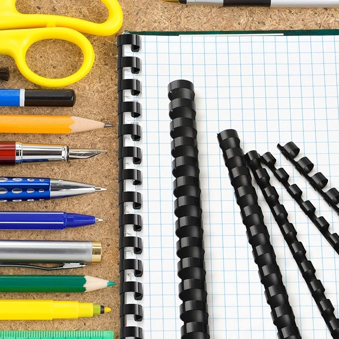 Yunsailing 150 Pack Plastic Binding Combs Plastic Binder Comb Ring 19 Ring Binding Spines Letter Size Spiral coils for Notebook Calendar(1/4 5/16 3/8 1/2 5/8 3/4 in,Black)
