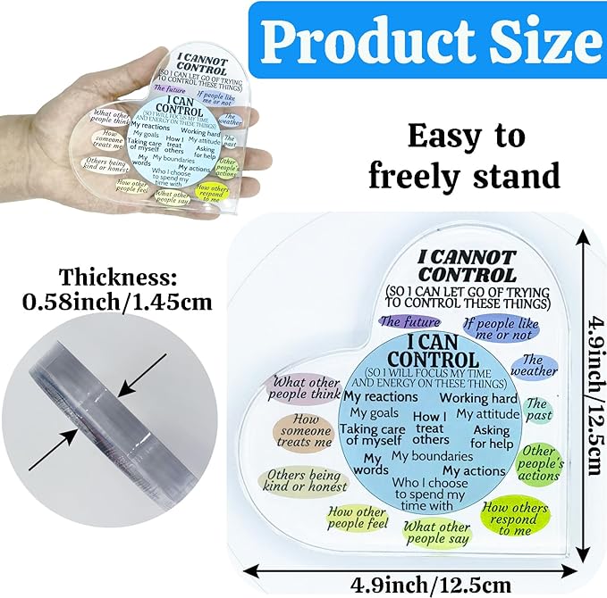 Ewong Things I Can Control Mental Health Decor, Acrylic Heart Sign for Therapist Office, School Counselor, Psychologist Room Art Decoration, Therapy Desk Plaque for Bedroom Classroom (Blue)