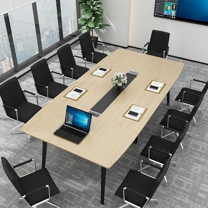 Loomie 8FT Conference Table, 94.49" L x 47.24" W x 29.53" H Meeting Seminar Table with Grommet, Large Boat Shaped Computer Desk, Boardroom Desk for Office Meeting Conference Room