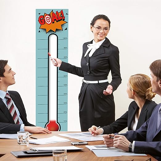Goal Thermometer Chart Goal Tracker - 48"x12" Adhesive Dry Erase Fundraising Thermometer Sticker