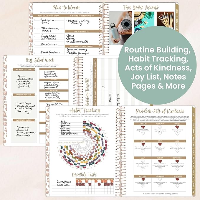 bloom daily planners 2026 Planner (January to December) - 8.5” x 11” Weekly & Monthly Dated Agenda Organizer Book with Stickers & Tabs - Flexible Soft Cover - Tan Leopard