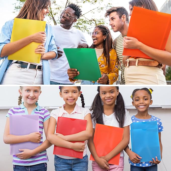 Cholemy 72 Pcs Plastic Folders with Clear Front Pocket Bulk Pocket Folders with Prongs Fasteners Letter Size School Folders Heavy Duty Pocket Folder with Card Slot for School Office(Assorted Colors)