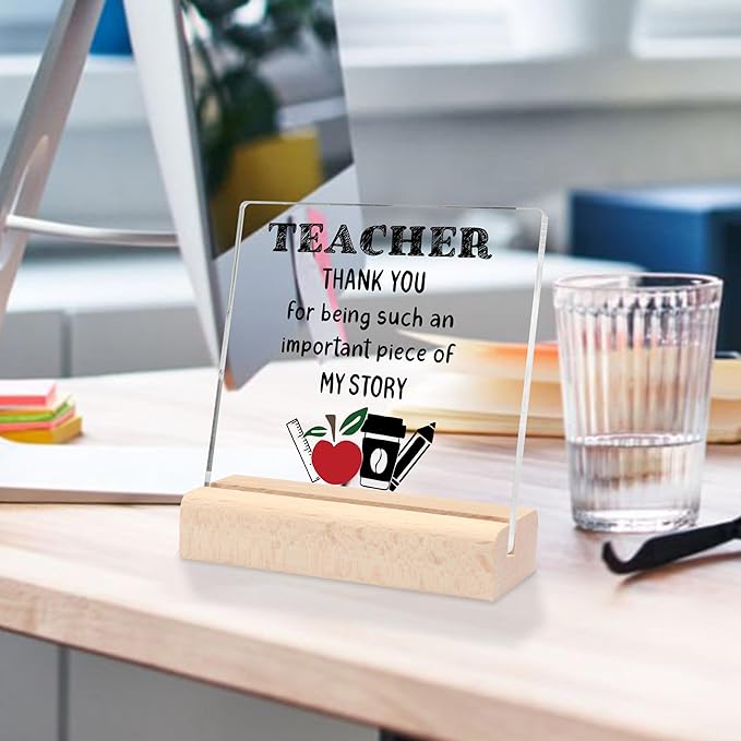 Teacher Appreciation Gifts for Women, End of Year Teacher Gifts Appreciation Gifts for Teacher Graduation Party Gifts Thank You Teacher Clear Desk Decorative Sign With Wooden Stand