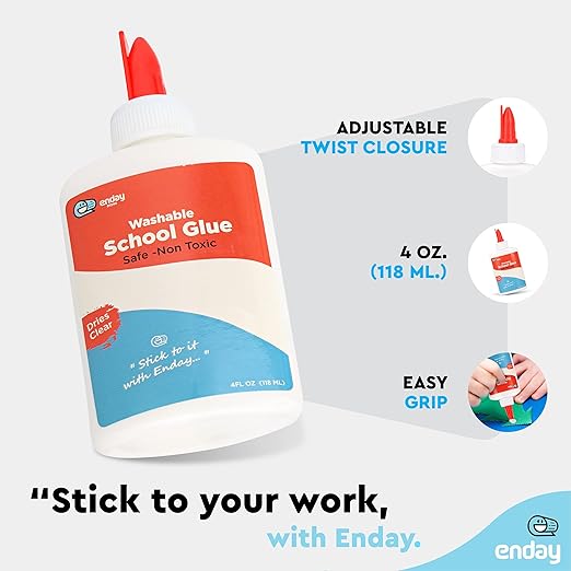 Liquid Glue (12 Pack) - 4 oz Washable School Glue, Bulk, Non-Toxic for Kids, for Slime, Arts and Crafts - by Enday
