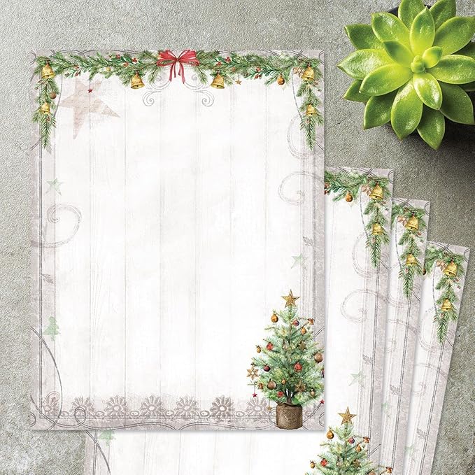 Tiny Trees Holiday Letter Paper - Set of 25 Christmas stationery papers are 8 1/2" x 11", compatible computer paper