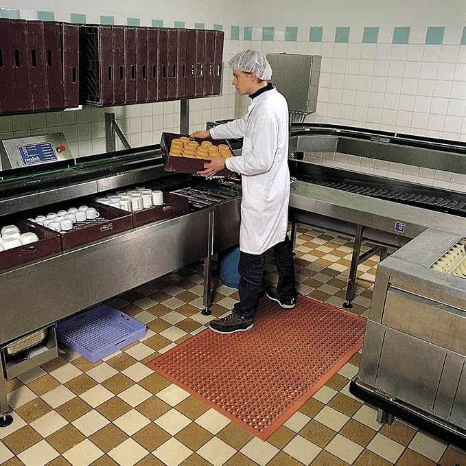 NoTrax 3' x 10' Anti-Fatigue Lightweight Restaurant Rubber Floor Mat with Drainage Holes, Beveled Edges, Non-Slip Mats, Red, T30 Competitor, T30S0310RD