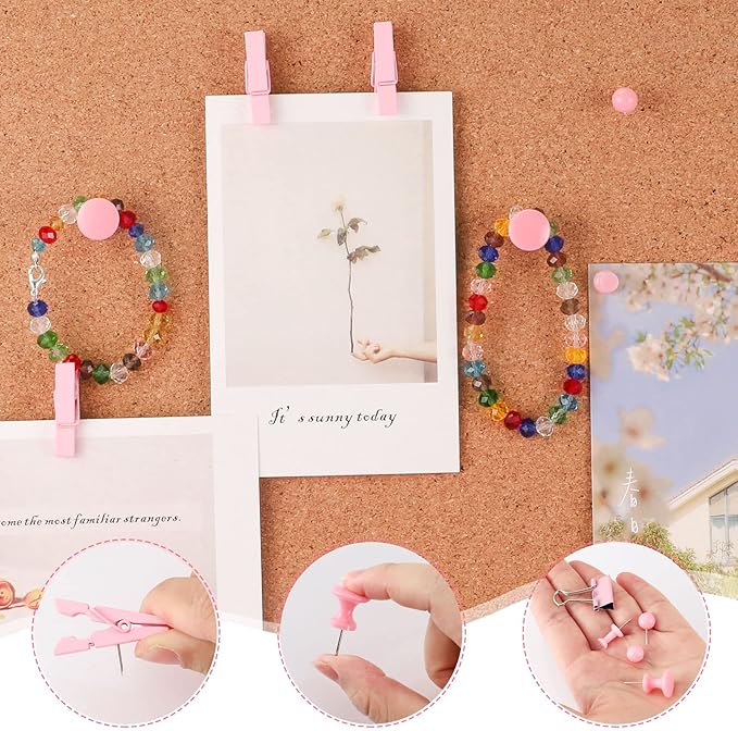 200 Pieces Pink Push Pins Thumb Tacks Cute Decorative Push Pins for Cork Board Bulletin Boards Wall Maps Pictures Office Supplies