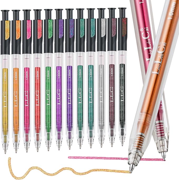Stocking Stuffers for Teen Girls Boys,12 Colors Retractable Glitter Gel Pens, Metallic Sparkle Gel Pens for Adult Coloring Books,Sparkle Glitter Pens for Drawing Writing Journaling, Christmas Gifts