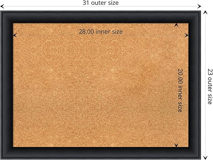Amanti Art Natural Cork Board for Wall, 23x31 Vision Board with Black Wood Frame, Medium Corkboard Office Decor for Home Organization, Modern Contemporary Corkboard Pinboard to display items for home