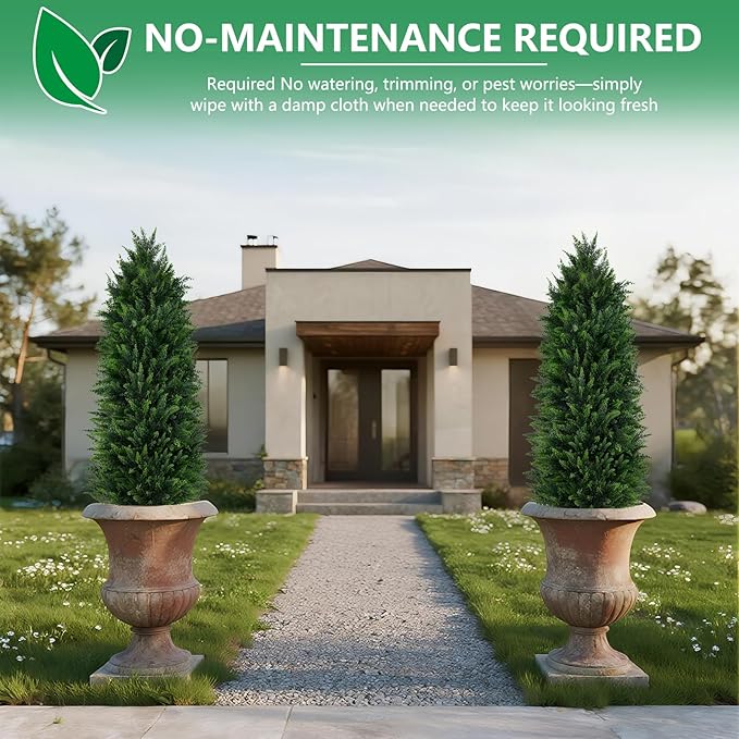 2Pack Artificial Topiary Cedar Trees, 4FT Artificial Cedar Pine Tree Potted UV Rated Plant Fake Plants Tall Artificial Plants Shrubs for Indoors Outdoors