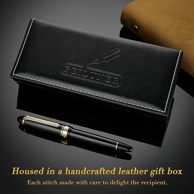 BEILUNER 319 Black Lacquer Rollerball - Stunning Luxury Pen with 24K Gold Finish, Heavy, Schneider Black Ink Refill, Best Gift Set for Men & Women, Professional, Executive Office, Nice Classic Pens