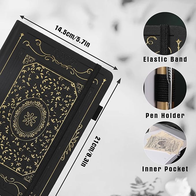 TIEFOSSI Dotted Notebook, 160gsm Thick Paper, Hardcover Dot Grid Journals for Women Men, 192 pages, for Travel, School and Office Use