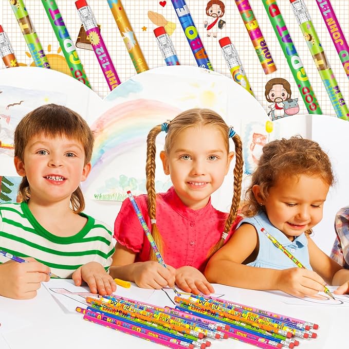 Cinrobiye 200 PCS Bible Pencils Bulk,Christian Gifts for Children Wood Pencils with Erasers Inspirational Religious Supplies for School Prizes Classroom Exchange Gift Party Favors,Stationary Gifts