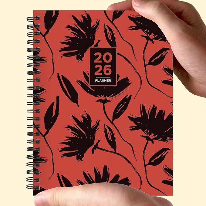 TF Publishing 2026 Electric Red Medium Weekly Monthly Planner with 12-Month Calendar Grid, Goals and Task Trackers - Weekly Schedule Planner with Priority List Section and Stickers - 6.5in x 8in