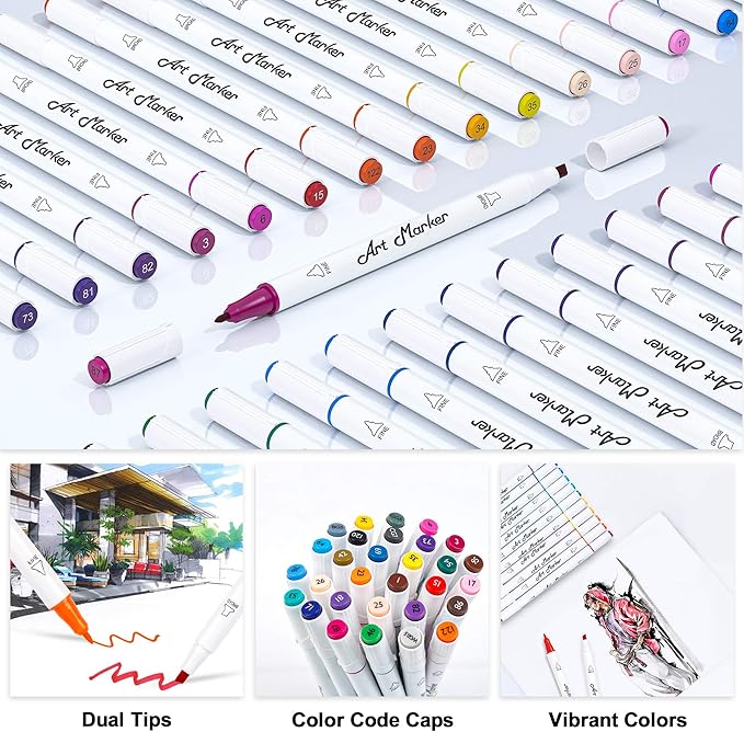 Lelix 30 Colors Art Markers, Dual Tip Permanent Marker Pens Highlighters Perfect for Kids Adults Artist Drawing Sketching Card Making & Coloring Books