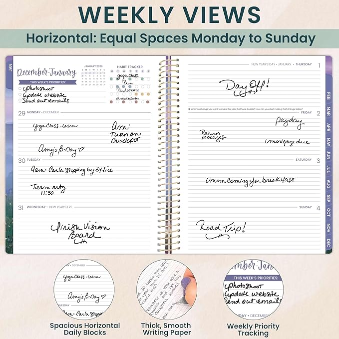 bloom daily planners 2026 Planner (January to December) - 8.5” x 11” Weekly & Monthly Dated Agenda Organizer Book with Stickers & Tabs - Flexible Soft Cover - Mystical Mountains